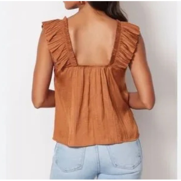Evereve Dahlia Ruffle Satin Tank Top Rust Women’s Large NWT - Picture 2 of 8
